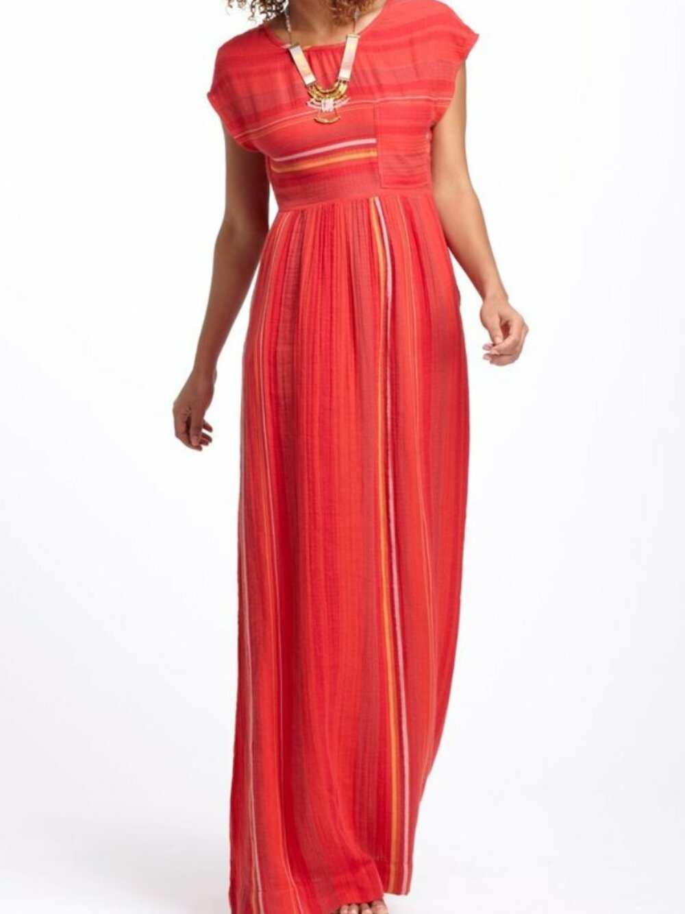 Ace & Jig Anthropologie Scarlett Studio Striped Midi Dress M Red Gauze Cotton